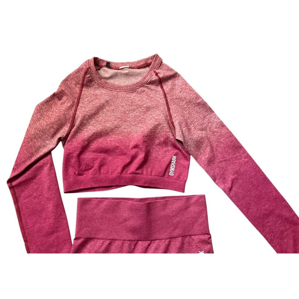 Gymshark Set Adapt Ombre Seamless Leggings & Long Sleeve Crop Top Burgundy Mediu - Picture 13 of 16